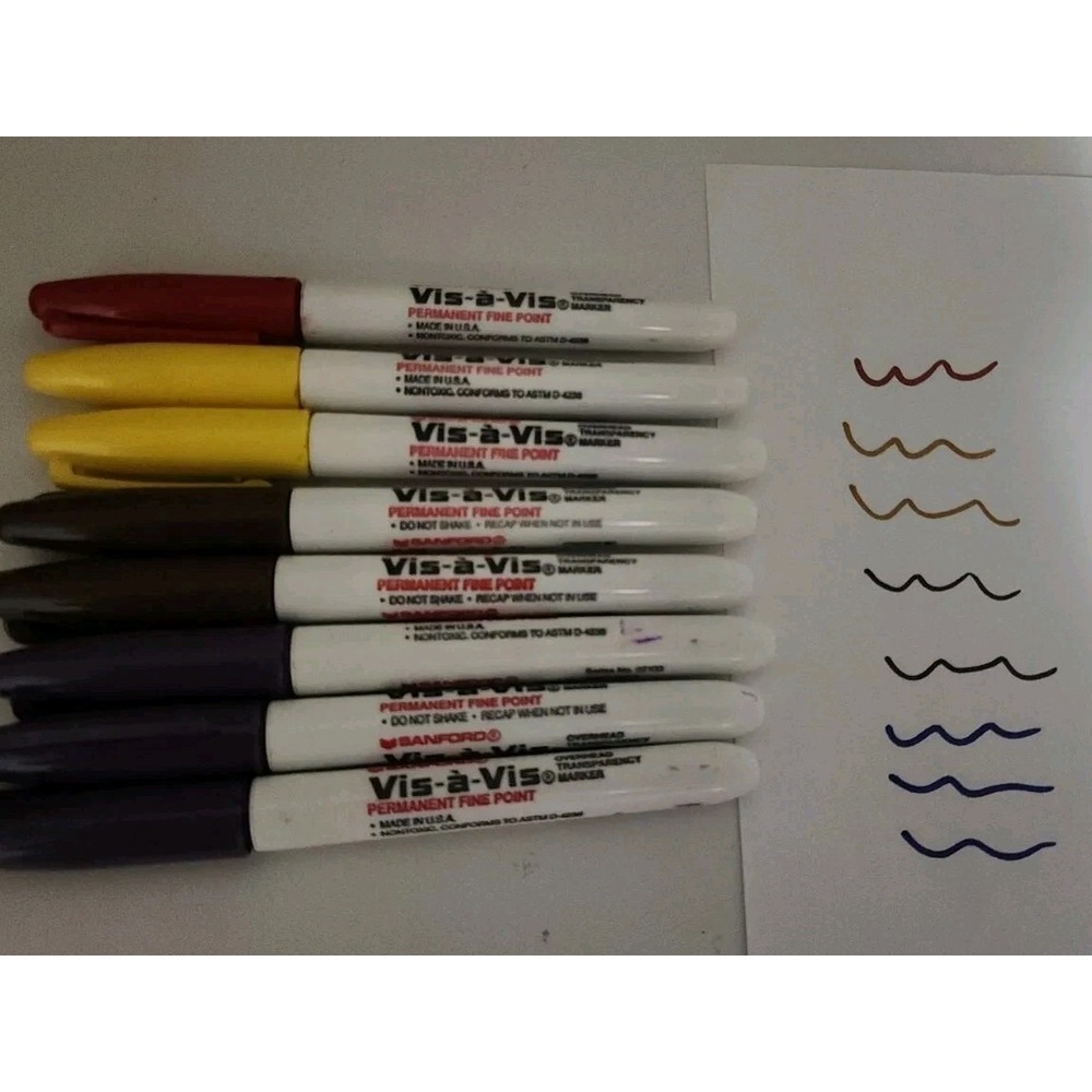 Sanford Vis-a-Vis Permanent Fine Point Sharpie Marker‎ Transparency Lot USA Gold